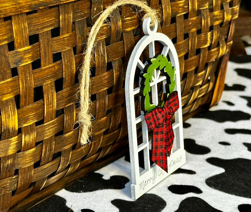 Merry Christmas Wreath Window Pane Ornament
