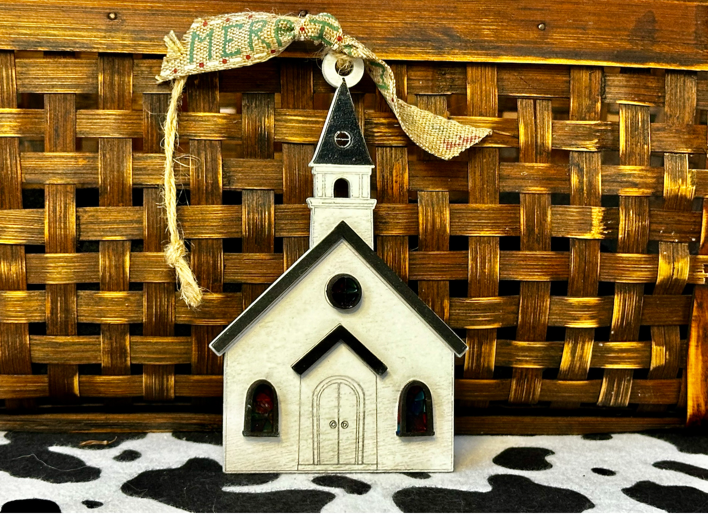 White Church with Stained Glass Windows Ornament