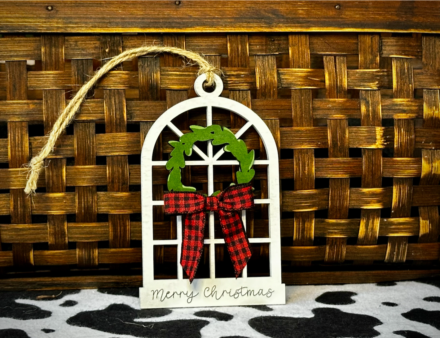 Merry Christmas Wreath Window Pane Ornament