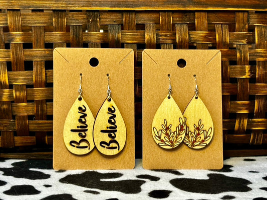 Believe /Greenery Wooden Dangles