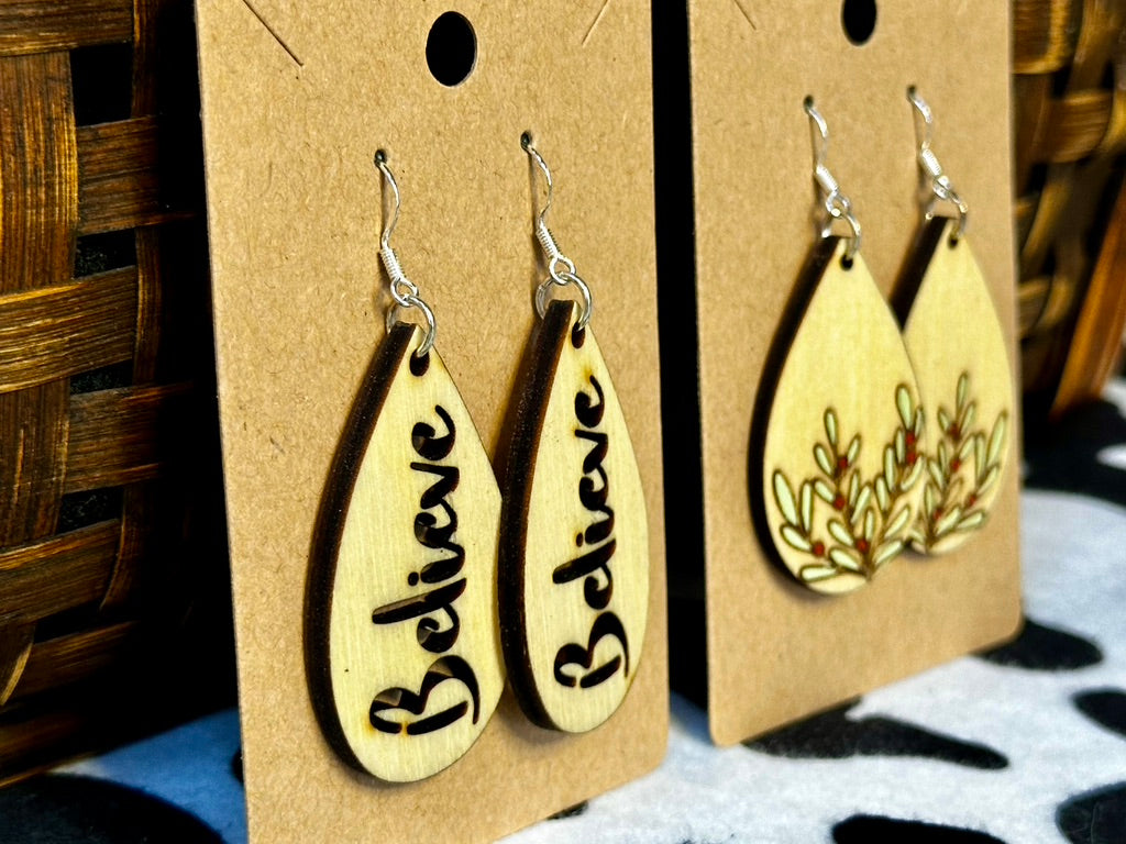 Believe /Greenery Wooden Dangles