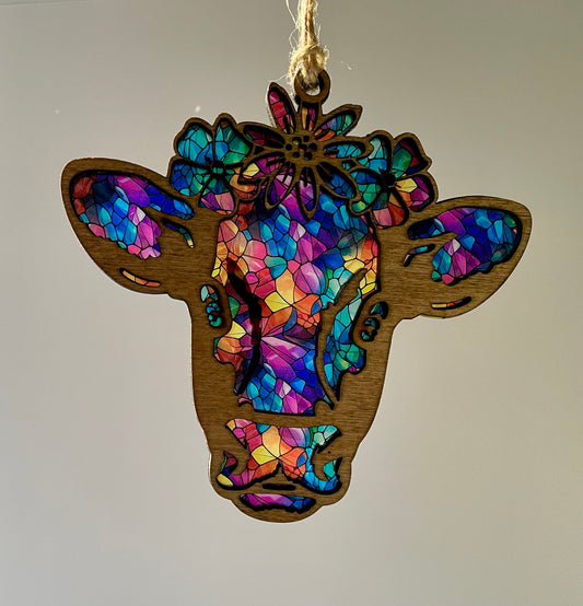 Cow Floral Suncatcher