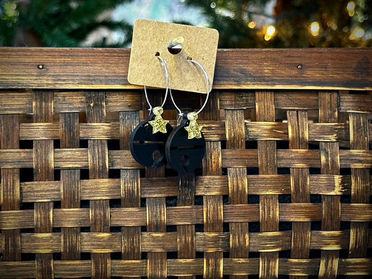 Black Bell with Gold Star Hoop Dangles