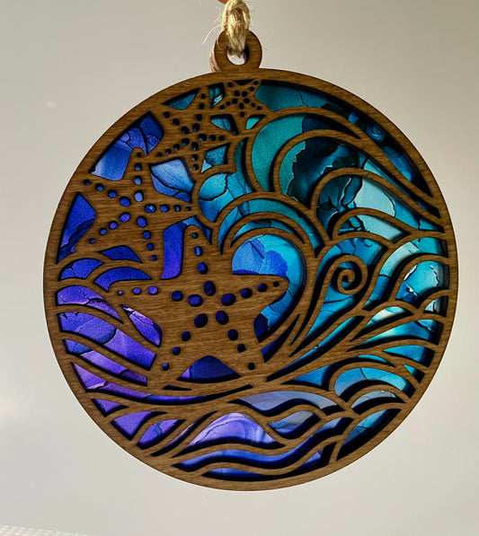 Starfish & Waves Sun Catcher