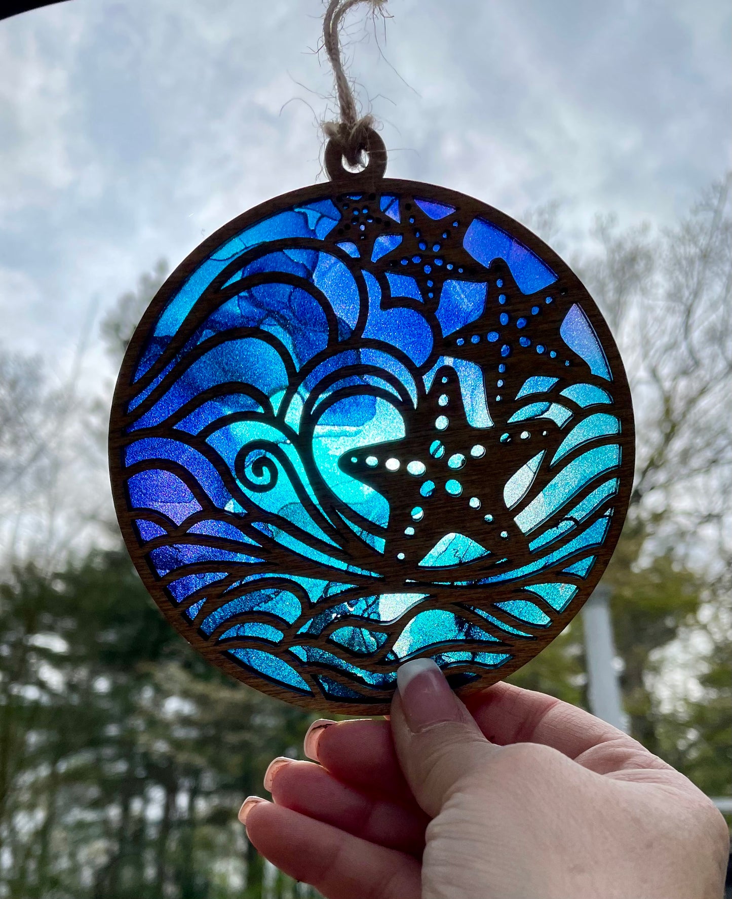 Starfish & Waves Sun Catcher