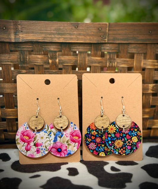 Floral Acrylic Circles with wood discs