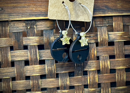 Black Bell with Gold Star Hoop Dangles