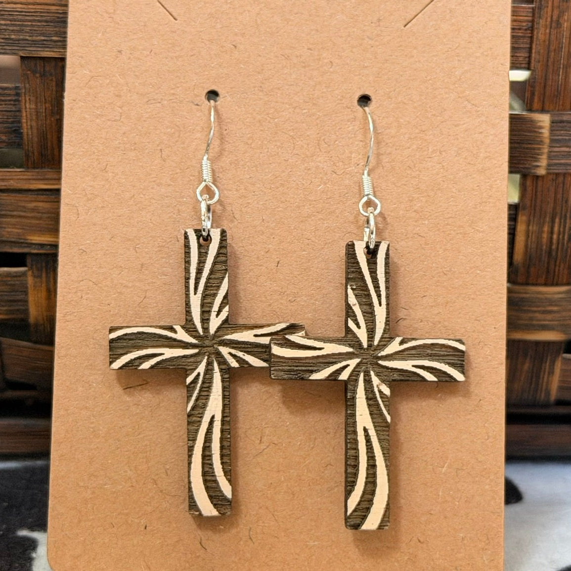 Engraved wood cross - cream