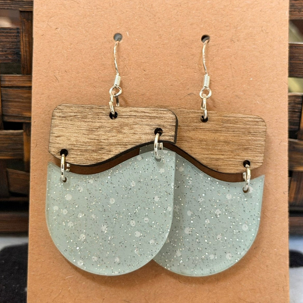 Lt green and silver shimmer acrylic and wood